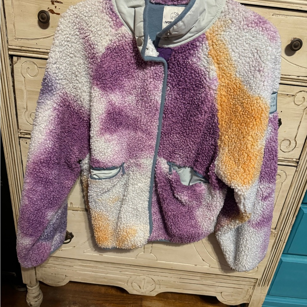 Ivory Ella Sherpa full zip Jacket - Purple, Orange, White Medium